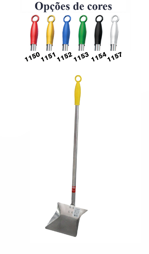 <b>1151</b> - PA COLETORA DE LIXO, PRODUZIDA EM CHAPA DE ALUMÍNIO MEDINDO 19CM X 19CM, COM CABO DE 1